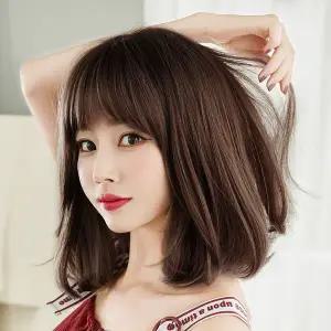 C컬 중단발 통가발 내츄럴브라운 여성가발 단발머리가발