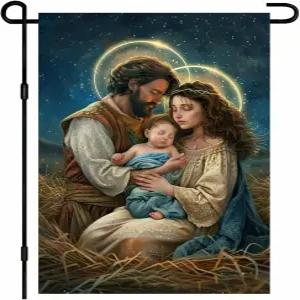 블리스야드 크리스마스 가든 깃발 소녀 또는 소년을 위한 야외 장식 12x18인치 폴리에스터 홀리 패밀리
