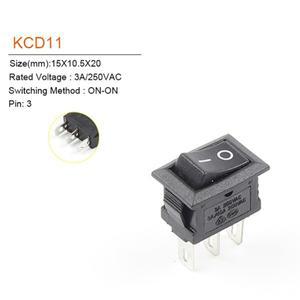 10 Pcs 10X15mm 스냅인 푸시 버튼 스위치 3 핀 3A/250V 미니 SPST KCD11 2/3 보트 로커 전원