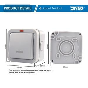 가정용 정원 방수 스위치, 야외 방진 벽 1/2 갱 푸시 버튼 전원 20A 자체 리셋 DIY GO, IP66