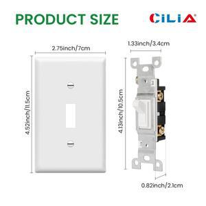 단극 토글 스위치, 15A 120V 60Hz, PVC 흰색 전면판이 있는 벽걸이형 온/오프