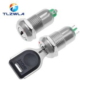 1PCS 12mm 아연 합금 전자 키 스위치 2 ON OFF 전화 잠금 보안 전원 버튼 관형 터미널 1A