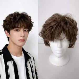 자연스러운 남자 통가발 남자 짧은머리 가발 남성 웨이브 패션