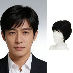 중년 아버지 통가발 중장년 노인 자연스러운 내추럴 가발 짧은머리