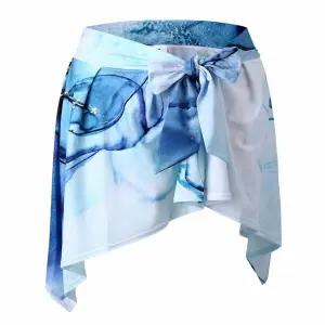 여성 스포츠 커버업 리본 타이 스커트 블루 플루이드