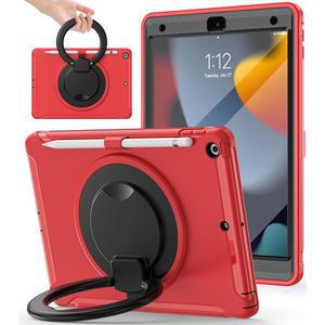 화면 보호기가 있는 9세대/8세대/7세대용 BATYUE 러기드 케이스 | 360 회전 스탠드 및 연필 홀더가 충격 방지 커버 10.2인치 (2021/2020/2019 모델)와 호환 - 빨간색