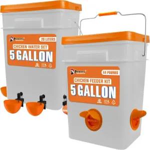 5갤런/44파운드 자동 닭고기 공급기 및 급수기 세트 2통 포트 물컵 노폐물 방수 가금류 오리고기 터키산