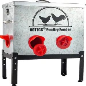 AOTECC 금속 닭 모이통 40파운드 자동 - 6개의 먹이 포트 야외용 뚜껑 및 다리 잠금 기능이 있는 폐기물