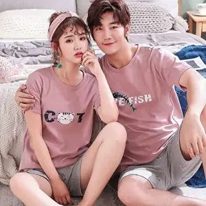 커플 홈웨어 잠옷세트 반팔 반바지 여름 얇은 파자마 (HSJ-WC03923)