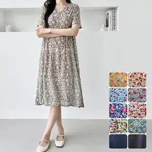 여성 여름 촌캉스느낌 까실이 꽃무늬 홈웨어 잠옷 파자마 브이넥 캉캉원피스 (HSJ-WFITYWX)