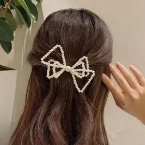 머리핀 진주 리본 반 묶음 머리 악세사리 예쁜 자동 헤어 핀
