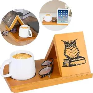 이어드브레이트 책꽂이 나무 삼각형 컵꽂이가 있는 책받침 독서나 책상 장식에 적합한 작은 책장 커피 및