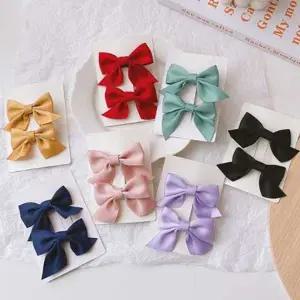 큐티걸 포인트 새틴 리본 집게핀 2p 곱창머리끈 집게삔 유아머리핀