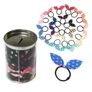 토끼헤어밴드 리본 큰땡땡이20P 검정끈 깡통악세서리