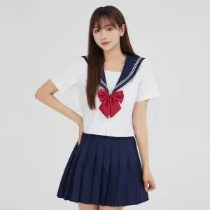 [콩심팥심]TBZ 교복몰 화이트_네이비 플리츠 세라복 세트 (반팔)