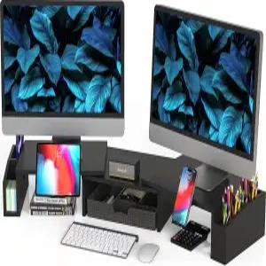 서랍이 있는 심플한 가정용품 책상 듀얼 모니터 스탠드 라이저 블랙