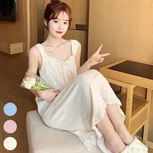 민소매 홈웨어 리본 잠옷 여성 실크잠옷 (HSJ-WF5518E)