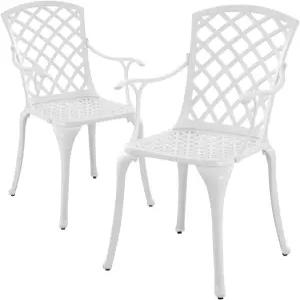 현대 알루미늄 파티오 의자 실내/외 식탁 비스트로 또는 레스토랑용 금속 2개 세트 흰색