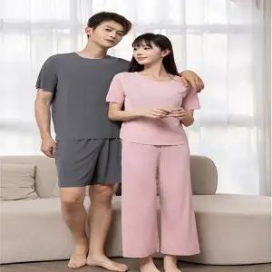 남성 여성 커플 부부 여름 반팔 홈웨어 잠옷 상하세트 (HSJ-WFIOUX4)