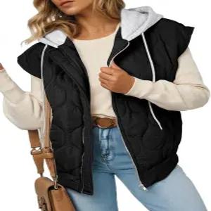 EVALESS 패딩 조끼 여성 크롭 후드 집업 퀼팅 민소매 재킷 2025 가을 포켓 포함 경량 코트