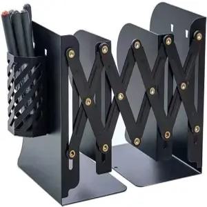 JIARI 조절 가능한 책꽂이 스탠드 거치대 1pcs 펜 홀더가 있는 책상 책 정리함 블랙