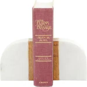 데코 79 대리석 장식 북엔드 5파운드 비스키드 우드 디테일 오피스 2개 세트 4 W 5 H 화이트