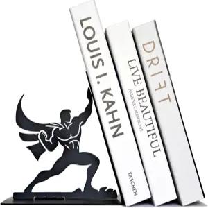 슈퍼히어로 메탈 북엔드 - 미끄럼 방지 베이스가 있는 6.5인치 헤비 듀티 책꽂이 가정용 또는 사무실