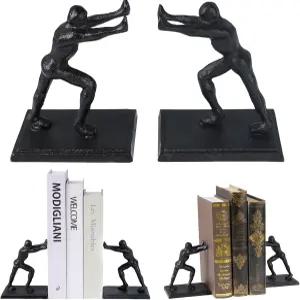 노타키아 남성 장식 빈티지 주철 책꽂이 선반과 책상을 위한 헤비 듀티 독특한 앤티크 블랙 밀치는 사람