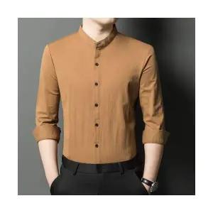 키체샵 남친 캐주얼 셔츠 봄가을 면마 긴팔 차이나 에 솔리드 HO3