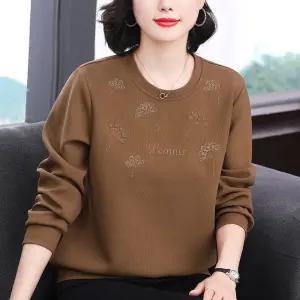 EAMT 면 캐주얼 여성티셔츠 라운드 맨투맨 루즈핏 자수 패션 풀오버 YJ3