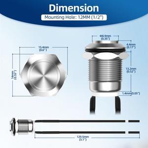 DaierTek 6PCS 12mm 순간 푸시 버튼 스위치 12V 금속 방수 실버 평상시 열림 (ON) 끄기 2 핀 SPST