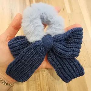 블루 가을 겨울 니트 리본 당고 곱창 밴드