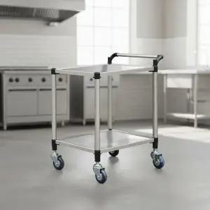 스테인리스 2단 배식카 대형 이동식 작업대 핸드카트 가정용카트