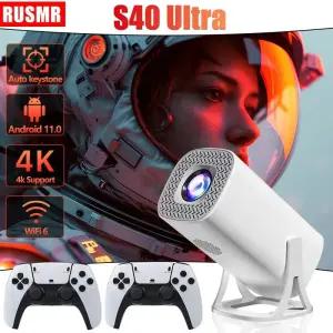 빔프로젝터 RUSMR 신형 S40 울트라 미니 프로젝터 720P 게이밍 안드로이드 11 와이파이 8GB 클래식 PS1 콘