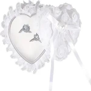 로맨틱 하트 모양 웨딩 링 베어러 박스 홀더 레이스 진주 꽃 우아한 베개 결혼식 약혼 제안