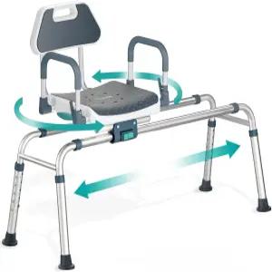 회전식 좌석이 있는 슬라이딩 샤워 의자 욕조 이송 벤치 노인 및 장애인을 위한 벨트 360 회전 슬라이드