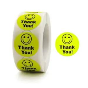 네온 옐로우 스마일 땡큐 스티커 500pcs