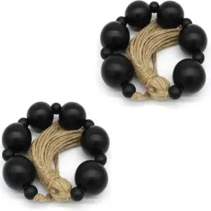 농가 장식 나무 구슬과 태슬 러스틱 보호 미니멀리스트 홈 액센트 문 손잡이 벽걸이 방 데코 블랙