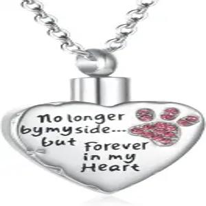 패션 펫 화장 주얼리 스테인레스 스틸 하트 유품 재 목걸이 개 고양이 발 기념 항아리 펜던트