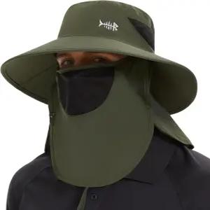 낚시 하이킹 남성을 위한 BASDASH UPF 50 통기성 선 모자 탈착식 페이스 커버 및 넥 플랩 와이드 브림 버킷