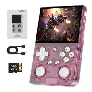 [미국배송] G350 레트로 휴대용 게임 콘솔 게이밍 콘솔 3.5인치 IPS 스크린 리눅스 시스템 내장 64G TF 카드 20+에뮬레이터 3200MAH 배터리 핑크가 장착된 4371 사전 설치