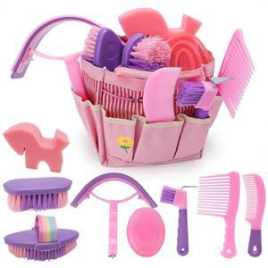 말 그루밍 키트 용품용 브러시 세트 정리 가방 효과적인 및 청소를 위한 택 타는 초보자를 선물 핑크
