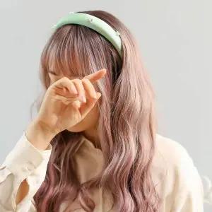 엔젤슈슈 새틴 진주 볼륨 헤어밴드 민트 머리띠