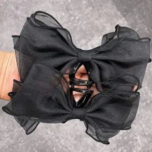 P1 쉬폰 왕리본 헤어집게핀 블랙