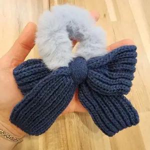 블루 가을 겨울 니트 리본 당고 곱창 밴드