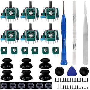 PS5 컨트롤러용 조이스틱 6팩 교체, 수리 드라이버 키트를 포함한 PlayStation 5 컨트롤러 부품과 호환되는 HLRAO 아날로그 3D 교체.