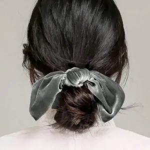 핸드메이드 곱창밴드 엔젤슈슈 그레이 벨벳 매듭 리본