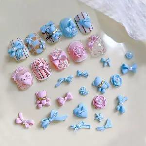 네일아트 파스텔컬러 플라워 리본 곰돌이 파츠 52pcs