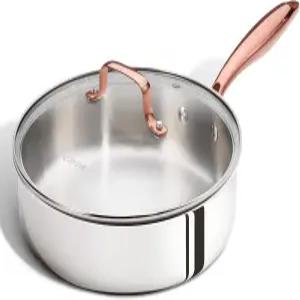 뚜껑이 있는 3겹 스테인리스 스틸 딥 프라이팬 무독성 소트 팬 오븐 안전 인덕션 세라믹 및 쿡탑 호환 실버