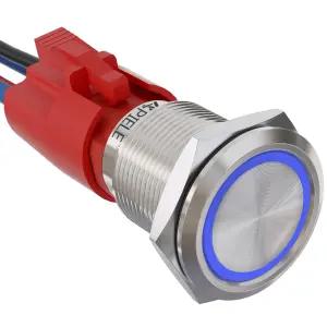 APIELE 10암페어 19mm 래칭 푸시 버튼 스위치 12V SPST LED 방수 원형 셀프 잠금 1NO(실버 스테인리스 스틸